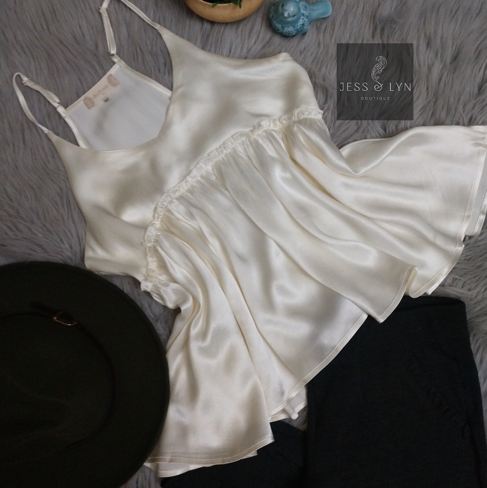 🆕Off White/Ivory Flowy Babydoll Boho Tank w/Adjustable Straps - Picture 12 of 14